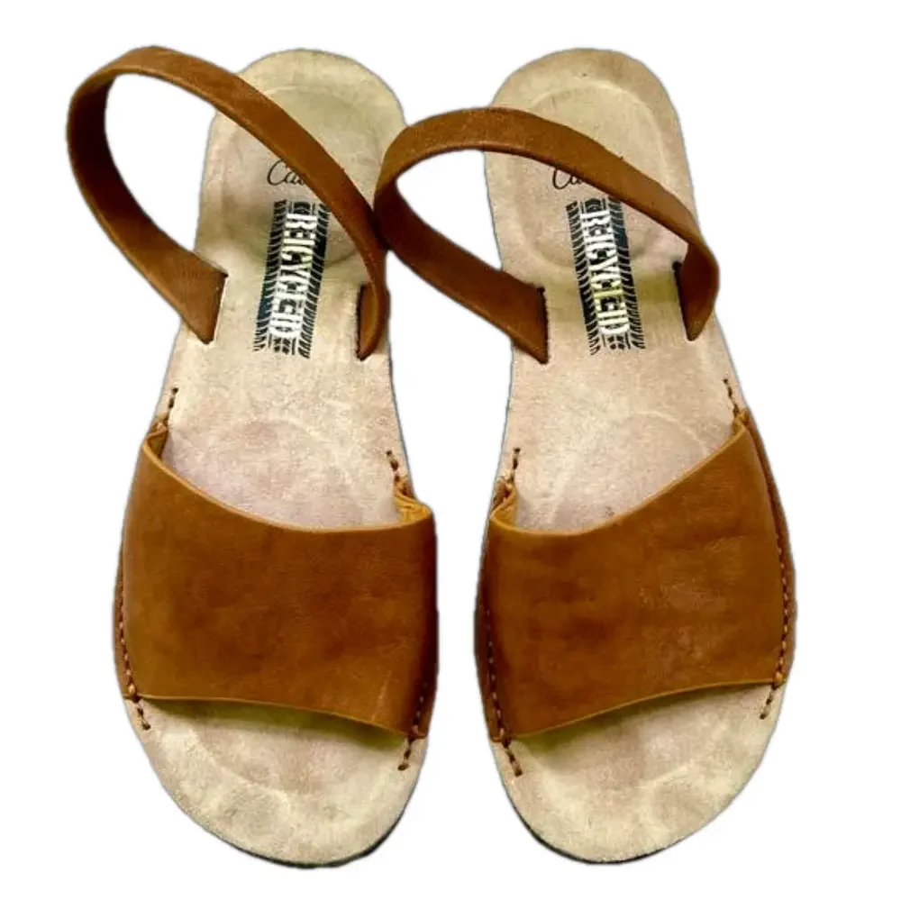 Castell de Menorca Avarca Tan Leather Sandals Size 40 Tire Tread Soles Eco